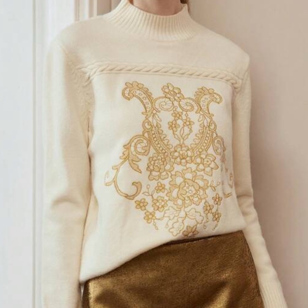 Elegant Cream and Gold Sweater